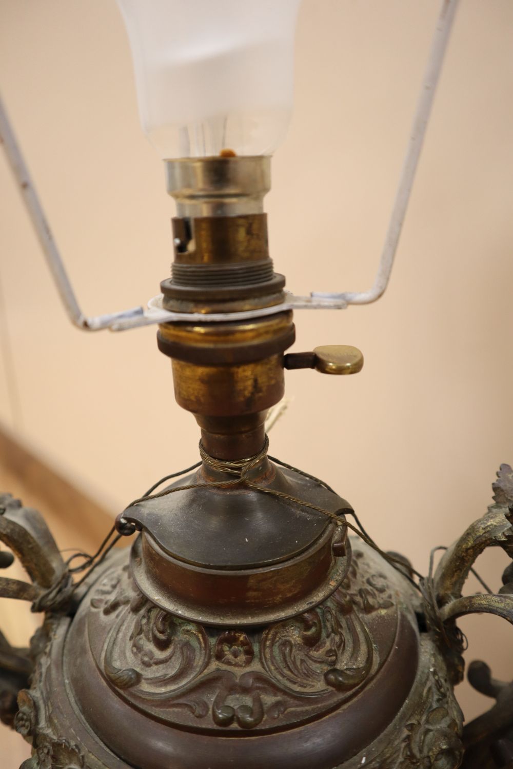 A 19th century Samson Chinese style ormolu mounted table lamp, height 41cm excl. light fitting